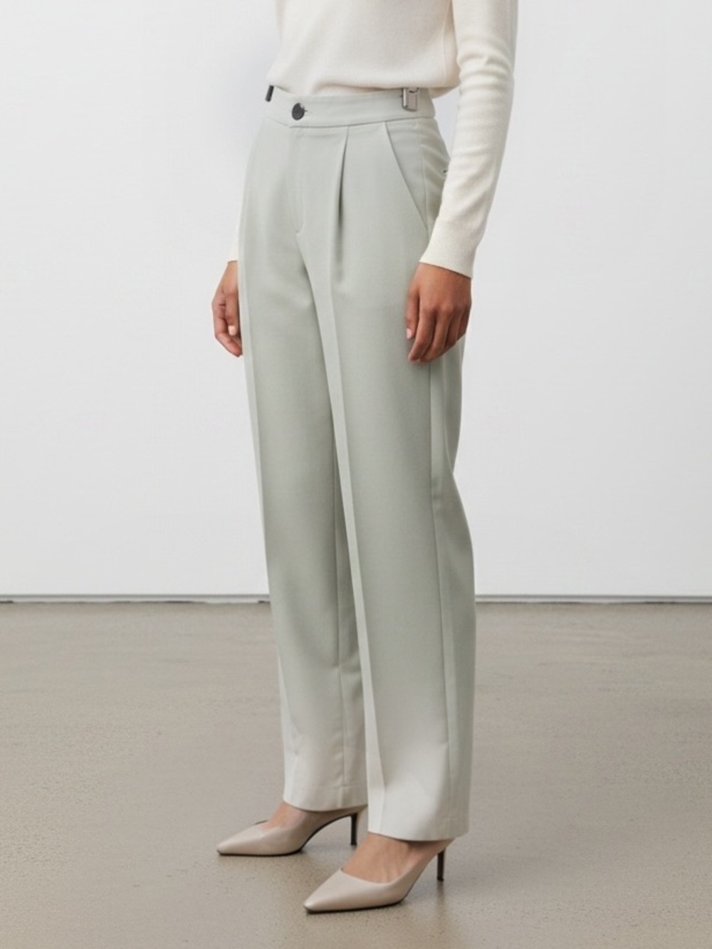 CUE Straight Leg Dress Pants in Light Greenish Gray